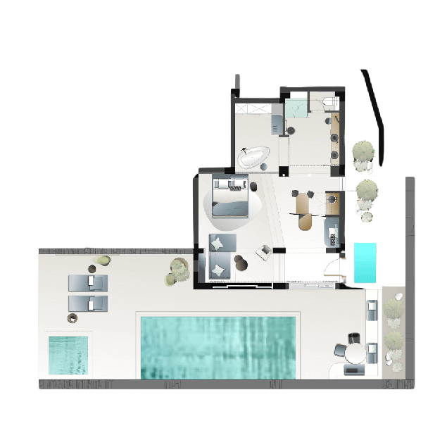Garden Villa with Private Pool and Spa Bath Layout